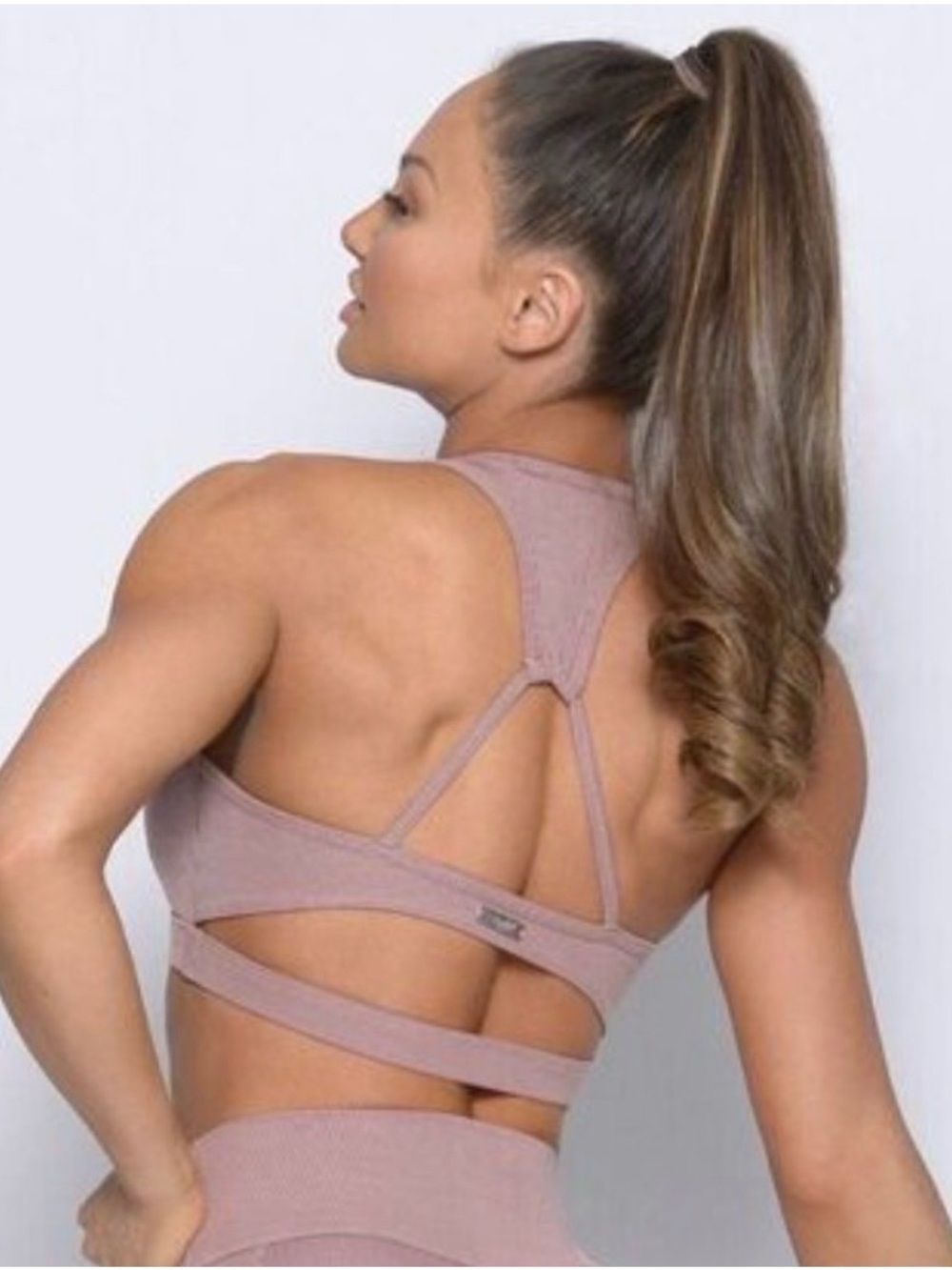 Bombshell Sportswear Ribbed Racerback Bralette - Mauve Pink - Picture 4 of 5